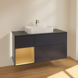 Тумба под раковину Villeroy & Boch Finion 120х50,1 см с подсветкой МДФ темно-синий матовый лак/стекло черное матовое G412HFHG