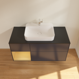 Тумба под раковину Villeroy & Boch Finion 120х50,1 см с подсветкой МДФ темно-синий матовый лак/стекло черное матовое G412HFHG
