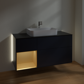 Тумба под раковину Villeroy & Boch Finion 120х50,1 см с подсветкой МДФ темно-синий матовый лак/стекло черное матовое G412HFHG