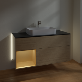 Тумба под раковину Villeroy & Boch Finion 120х50,1 см с подсветкой МДФ шпон дуба/стекло черное матовое G412HFPC