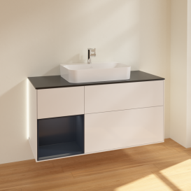 Тумба под раковину Villeroy & Boch Finion 120х50,1 см с подсветкой МДФ глянцевый белый лак/стекло черное матовое G412HGGF