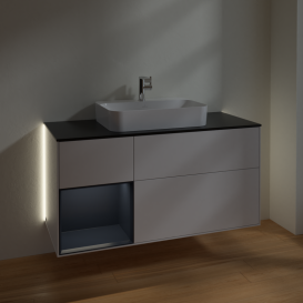 Тумба под раковину Villeroy & Boch Finion 120х50,1 см с подсветкой МДФ глянцевый белый лак/стекло черное матовое G412HGGF