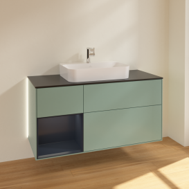 Тумба под раковину Villeroy & Boch Finion 120х50,1 см с подсветкой МДФ оливковый матовый лак/стекло черное матовое G412HGGM