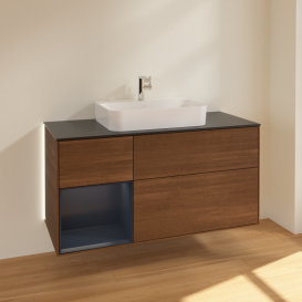 Тумба под раковину Villeroy & Boch Finion 120х50,1 см с подсветкой МДФ шпон грецкого ореха/стекло черное матовое G412HGGN