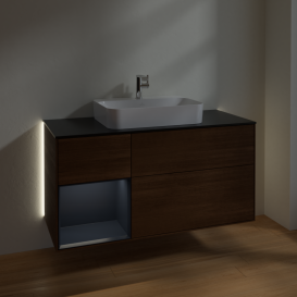 Тумба под раковину Villeroy & Boch Finion 120х50,1 см с подсветкой МДФ шпон грецкого ореха/стекло черное матовое G412HGGN