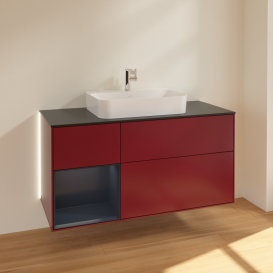 Тумба под раковину Villeroy & Boch Finion 120х50,1 см с подсветкой МДФ пион матовый лак/стекло черное матовое G412HGHB