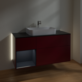 Тумба под раковину Villeroy & Boch Finion 120х50,1 см с подсветкой МДФ пион матовый лак/стекло черное матовое G412HGHB