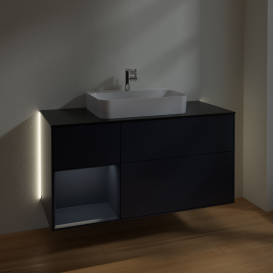 Тумба под раковину Villeroy & Boch Finion 120х50,1 см с подсветкой МДФ темно-синий матовый лак/стекло черное матовое G412HGHG