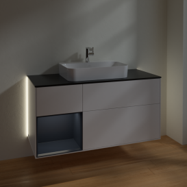 Тумба под раковину Villeroy & Boch Finion 120х50,1 см с подсветкой МДФ белый матовый лак/стекло черное матовое G412HGMT