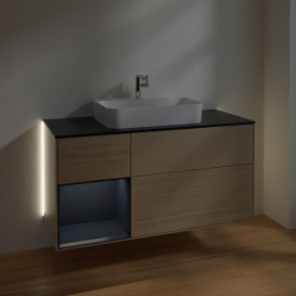 Тумба под раковину Villeroy & Boch Finion 120х50,1 см с подсветкой МДФ шпон дуба/стекло черное матовое G412HGPC