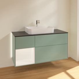 Тумба под раковину Villeroy & Boch Finion 120х50,1 см с подсветкой МДФ оливковый матовый лак/стекло черное матовое G412MTGM