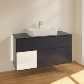 Тумба під раковину Villeroy & Boch Finion 120х50,1 см із підсвічуванням МДФ темно-синій матовий лак/скло чорне матове G412MTHG