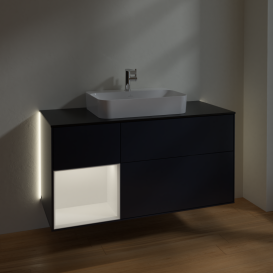 Тумба під раковину Villeroy & Boch Finion 120х50,1 см із підсвічуванням МДФ темно-синій матовий лак/скло чорне матове G412MTHG