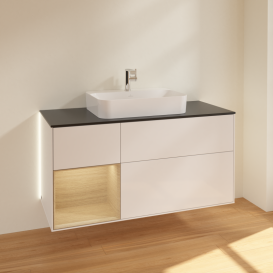 Тумба под раковину Villeroy & Boch Finion 120х50,1 см с подсветкой МДФ глянцевый белый лак/стекло черное матовое G412PCGF