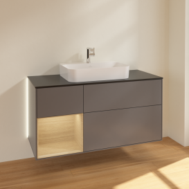 Тумба под раковину Villeroy & Boch Finion 120х50,1 см с подсветкой МДФ антрацит матовый лак/стекло черное матовое G412PCGK