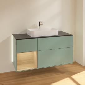 Тумба под раковину Villeroy & Boch Finion 120х50,1 см с подсветкой МДФ оливковый матовый лак/стекло черное матовое G412PCGM