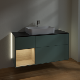 Тумба под раковину Villeroy & Boch Finion 120х50,1 см с подсветкой МДФ оливковый матовый лак/стекло черное матовое G412PCGM