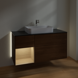 Тумба під раковину Villeroy & Boch Finion 120х50,1 см із підсвічуванням МДФ шпон волоського горіха/скло чорне матове G412PCGN