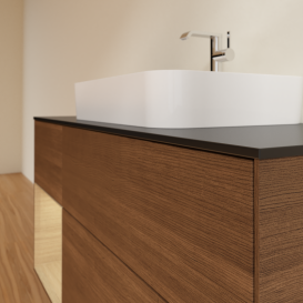 Тумба під раковину Villeroy & Boch Finion 120х50,1 см із підсвічуванням МДФ шпон волоського горіха/скло чорне матове G412PCGN