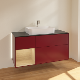 Тумба під раковину Villeroy & Boch Finion 120х50,1 см із підсвічуванням МДФ півонія матовий лак/скло чорне матове G412PCHB