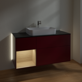 Тумба под раковину Villeroy & Boch Finion 120х50,1 см с подсветкой МДФ пион матовый лак/стекло черное матовое G412PCHB