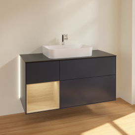 Тумба под раковину Villeroy & Boch Finion 120х50,1 см с подсветкой МДФ темно-синий матовый лак/стекло черное матовое G412PCHG