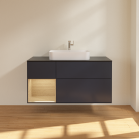 Тумба под раковину Villeroy & Boch Finion 120х50,1 см с подсветкой МДФ темно-синий матовый лак/стекло черное матовое G412PCHG