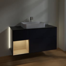Тумба под раковину Villeroy & Boch Finion 120х50,1 см с подсветкой МДФ темно-синий матовый лак/стекло черное матовое G412PCHG
