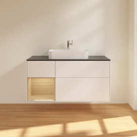 Тумба под раковину Villeroy & Boch Finion 120х50,1 см с подсветкой МДФ белый матовый лак/стекло черное матовое G412PCMT