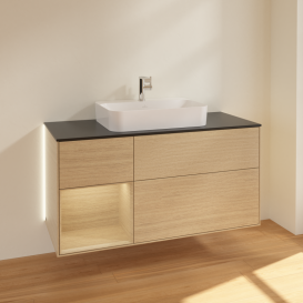 Тумба под раковину Villeroy & Boch Finion 120х50,1 см с подсветкой МДФ шпон дуба/стекло черное матовое G412PCPC