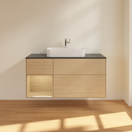 Тумба под раковину Villeroy & Boch Finion 120х50,1 см с подсветкой МДФ шпон дуба/стекло черное матовое G412PCPC