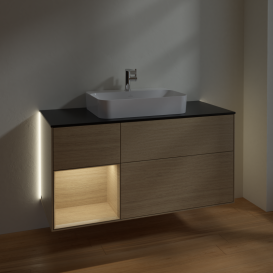 Тумба под раковину Villeroy & Boch Finion 120х50,1 см с подсветкой МДФ шпон дуба/стекло черное матовое G412PCPC