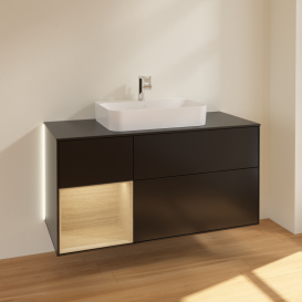 Тумба под раковину Villeroy & Boch Finion 120х50,1 см с подсветкой МДФ черный матовый лак/стекло черное матовое G412PCPD
