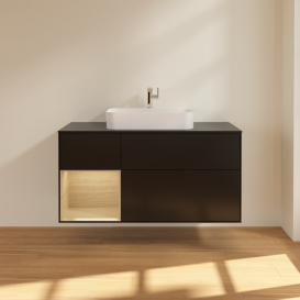 Тумба под раковину Villeroy & Boch Finion 120х50,1 см с подсветкой МДФ черный матовый лак/стекло черное матовое G412PCPD
