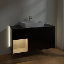 Тумба под раковину Villeroy & Boch Finion 120х50,1 см с подсветкой МДФ черный матовый лак/стекло черное матовое G412PCPD