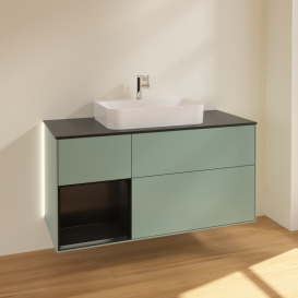 Тумба под раковину Villeroy & Boch Finion 120х50,1 см с подсветкой МДФ оливковый матовый лак/стекло черное матовое G412PDGM