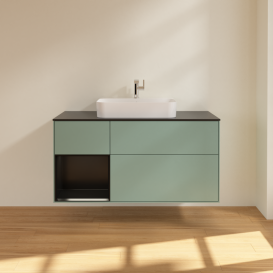 Тумба под раковину Villeroy & Boch Finion 120х50,1 см с подсветкой МДФ оливковый матовый лак/стекло черное матовое G412PDGM