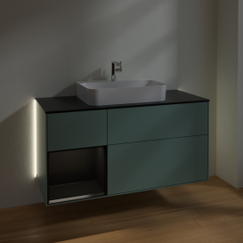 Тумба под раковину Villeroy & Boch Finion 120х50,1 см с подсветкой МДФ оливковый матовый лак/стекло черное матовое G412PDGM