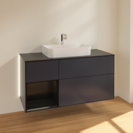 Тумба під раковину Villeroy & Boch Finion 120х50,1 см із підсвічуванням МДФ темно-синій матовий лак/скло чорне матове G412PDHG