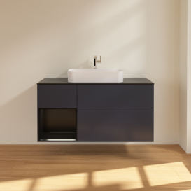 Тумба під раковину Villeroy & Boch Finion 120х50,1 см із підсвічуванням МДФ темно-синій матовий лак/скло чорне матове G412PDHG