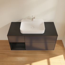 Тумба під раковину Villeroy & Boch Finion 120х50,1 см із підсвічуванням МДФ темно-синій матовий лак/скло чорне матове G412PDHG