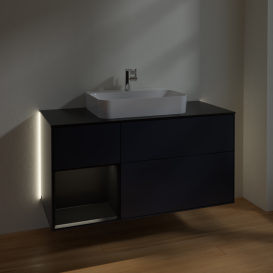 Тумба під раковину Villeroy & Boch Finion 120х50,1 см із підсвічуванням МДФ темно-синій матовий лак/скло чорне матове G412PDHG