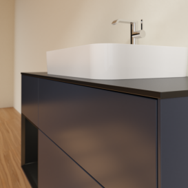 Тумба під раковину Villeroy & Boch Finion 120х50,1 см із підсвічуванням МДФ темно-синій матовий лак/скло чорне матове G412PDHG