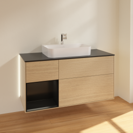 Тумба под раковину Villeroy & Boch Finion 120х50,1 см с подсветкой МДФ шпон дуба/стекло черное матовое G412PDPC