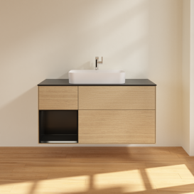 Тумба под раковину Villeroy & Boch Finion 120х50,1 см с подсветкой МДФ шпон дуба/стекло черное матовое G412PDPC