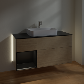 Тумба под раковину Villeroy & Boch Finion 120х50,1 см с подсветкой МДФ шпон дуба/стекло черное матовое G412PDPC
