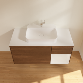 Тумба под раковину Villeroy & Boch Finion 120х50,1 см с подсветкой МДФ шпон грецкого ореха/стекло белое матовое F421GFGN