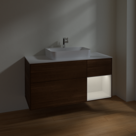 Тумба под раковину Villeroy & Boch Finion 120х50,1 см с подсветкой МДФ шпон грецкого ореха/стекло белое матовое F421GFGN