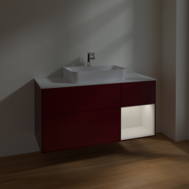 Тумба под раковину Villeroy & Boch Finion 120х50,1 см с подсветкой МДФ пион матовый лак/стекло белое матовое F421GFHB