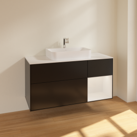 Тумба под раковину Villeroy & Boch Finion 120х50,1 см с подсветкой МДФ черный матовый лак/стекло белое матовое F421GFPD